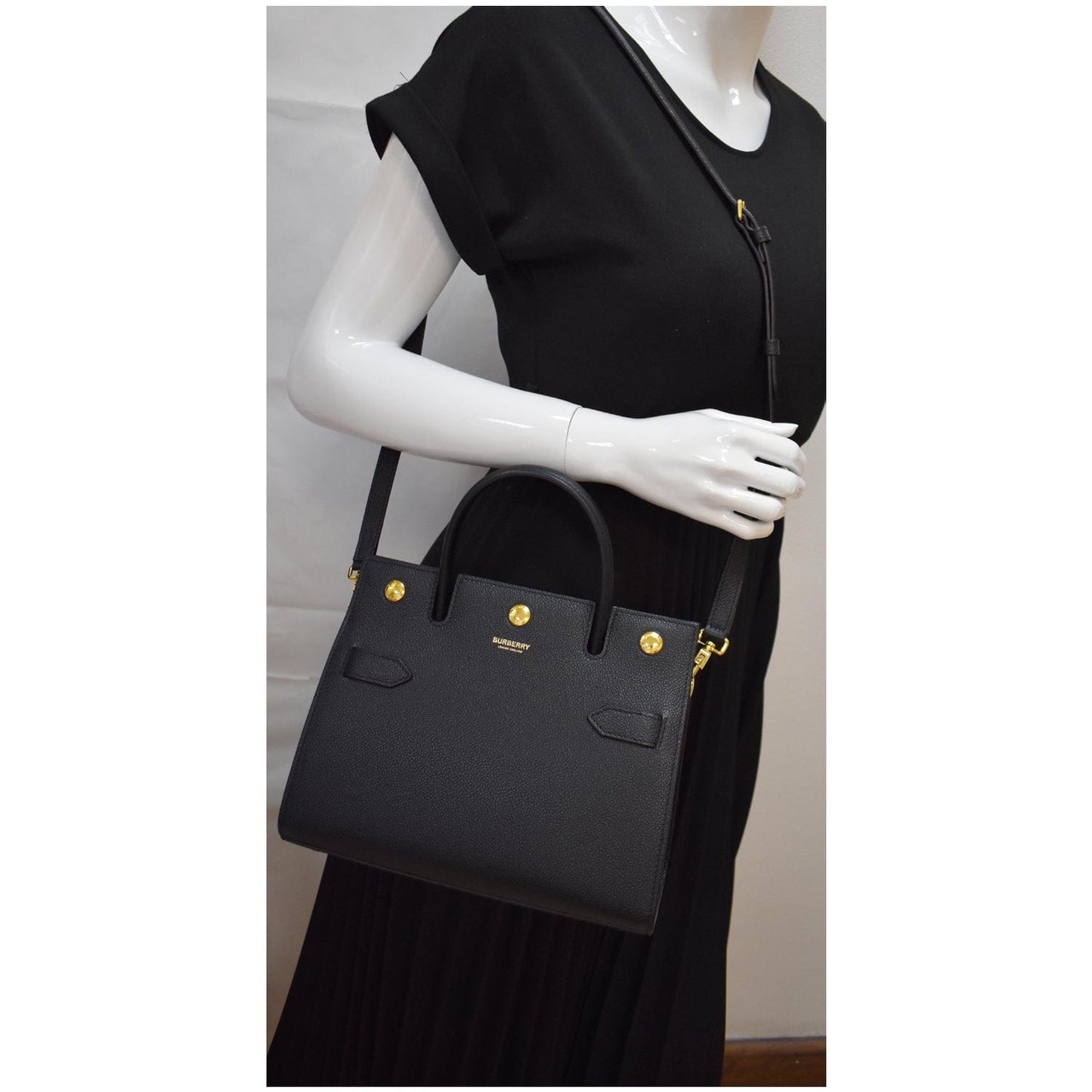 BURBERRY Mini Title Grainy Leather Top Handle Crossbody Bag Black