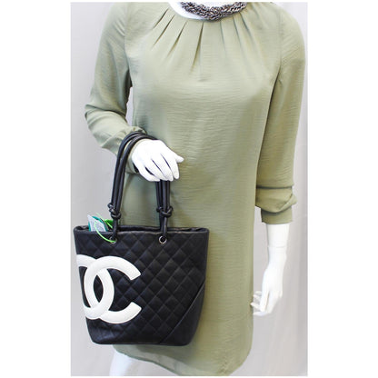 CHANEL Cambon Small Quilted Leather Tote Bag Black