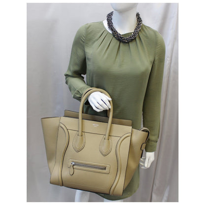 CELINE Mini Luggage Leather Tote Bag Dune