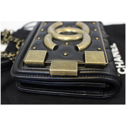 CHANEL Boy Brick Flap Black Leather Shoulder Bag