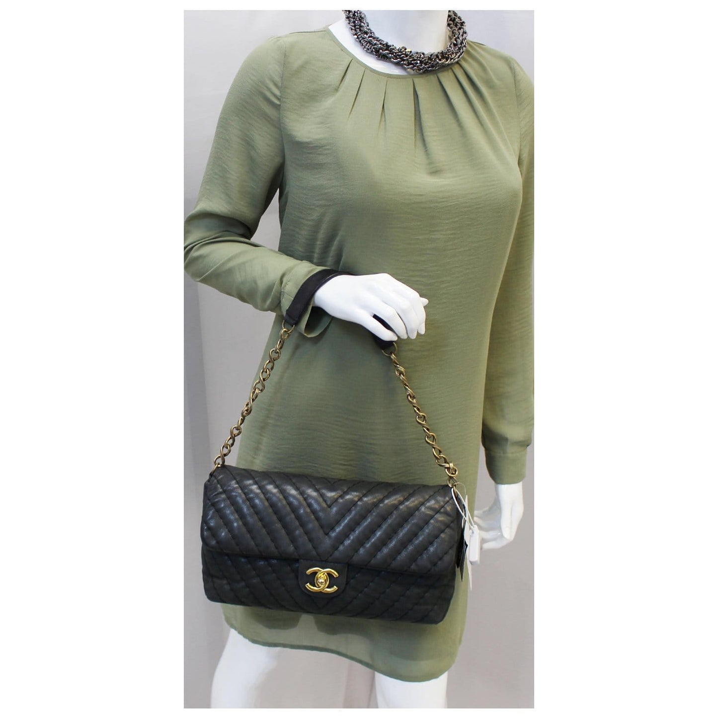 CHANEL Iridescent Calfskin Surpique Chevron Large Classic Flap Bag - Sale