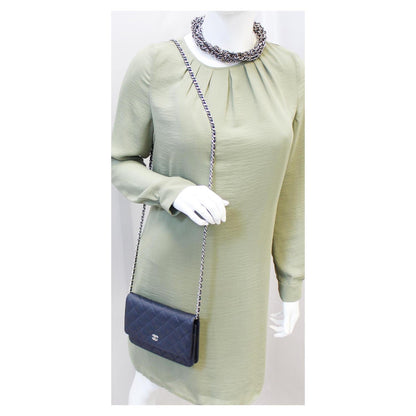 CHANEL Wallet On Chain WOC Clutch Crossbody Bag Navy