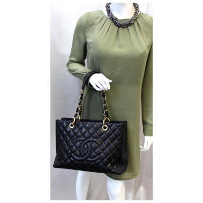 CHANEL Black Caviar Leather Grand Shopping Tote Bag