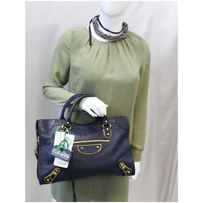BALENCIAGA Metallic Edge City Leather Shoulder Bag Navy Blue - Last Call