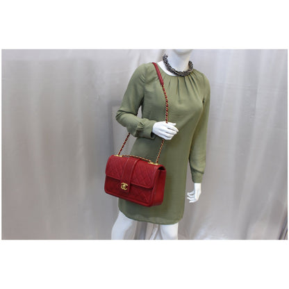 CHANEL Large Elegant CC Flap Calfskin Leather Shoulder Bag Red