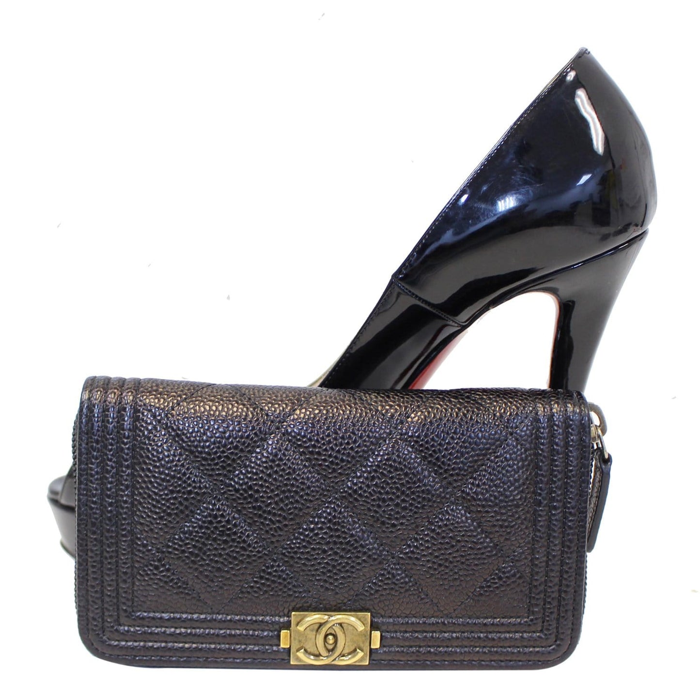 CHANEL Boy Small Caviar Leather Zip Around Wallet Black