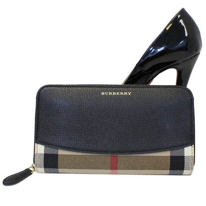 BURBERRY Haymarket Leather Canvas Continental Wallet Balck