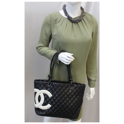 CHANEL Cambon  Black CalfSkin Leather Large Tote Bag