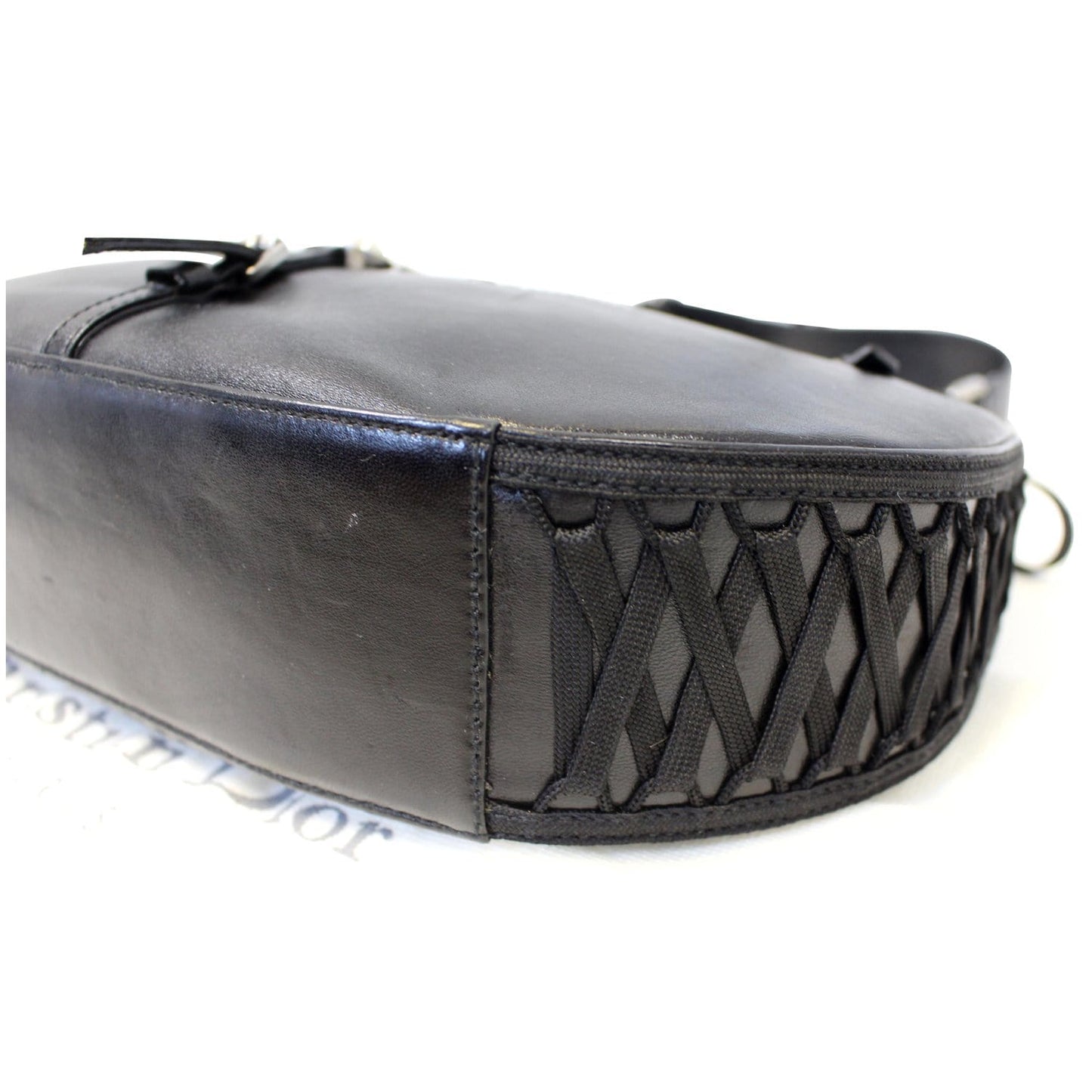 CHRISTIAN DIOR Lace Up Admit It Leather Hobo Bag Black