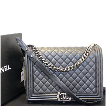 CHANEL Large Boy Flap Calfskin Quilted Leather Shoulder Bag Black