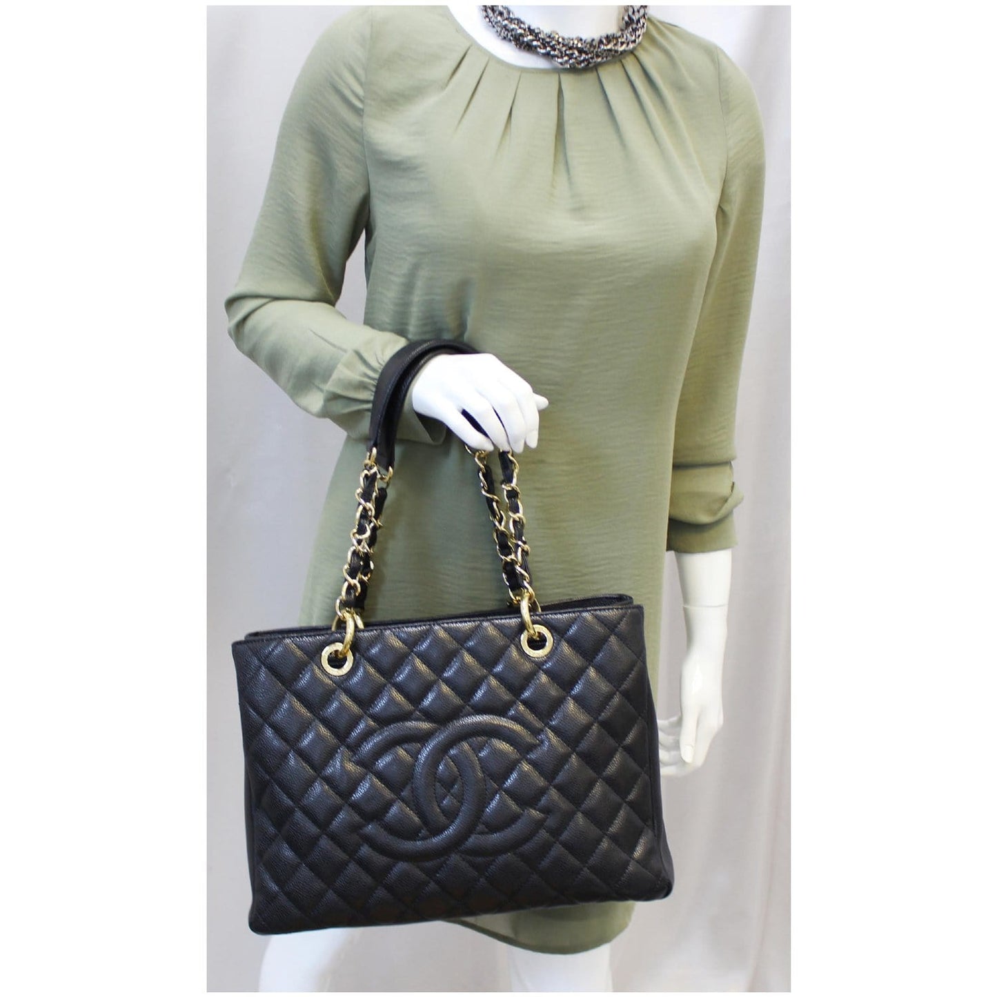 CHANEL Grand Shopping Caviar Leather Tote Bag Black