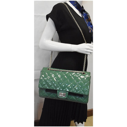 CHANEL 2.55 Reissue Double Flap Patent Leather Shoulder Bag Green