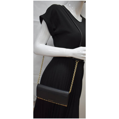 BURBERRY Henley House Check Leather Wallet On Chain Crossbody Bag Black