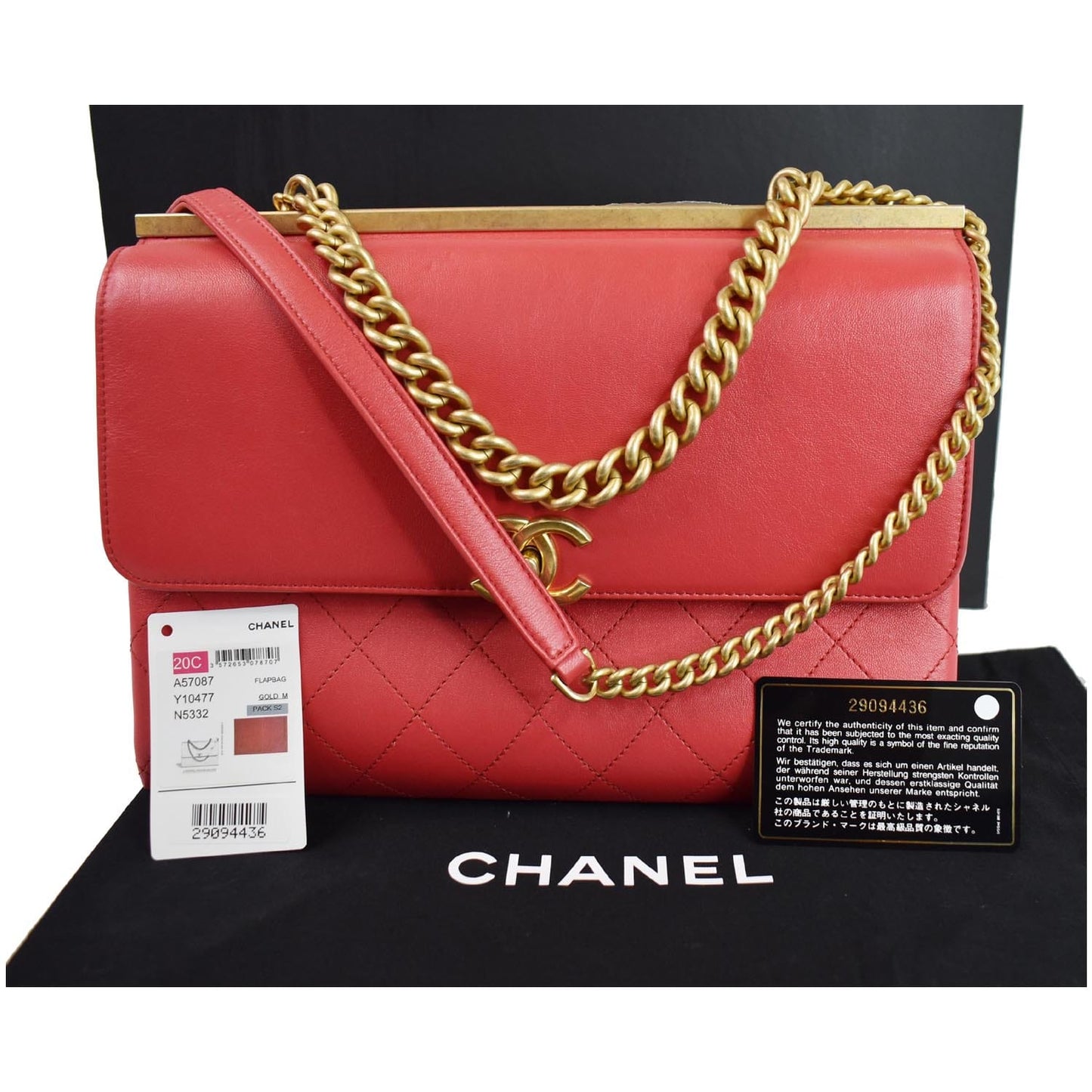 CHANEL Coco Luxe Medium Flap Lambskin Shoulder Bag Red