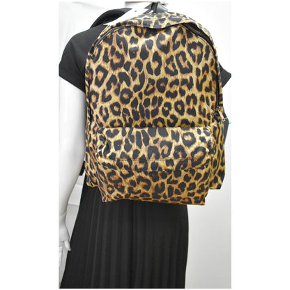 CELINE Leopard Medium Print Canvas Backpack Bag Brown