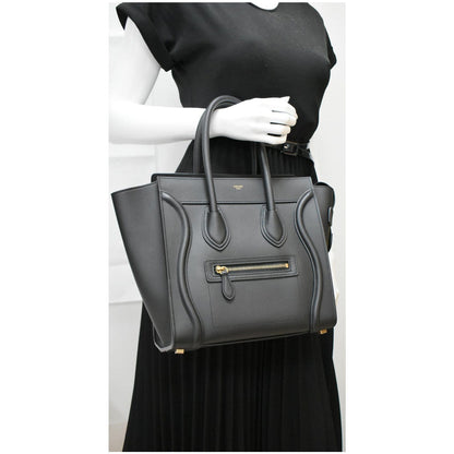 CELINE Mini Luggage Leather Tote Bag Black
