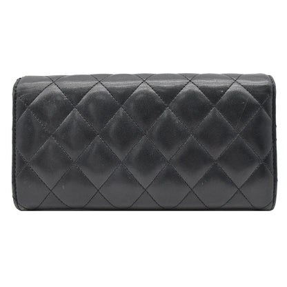 CHANEL Classic Long Flap Leather Wallet Black