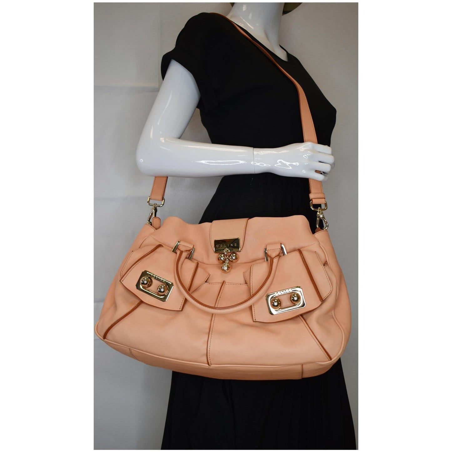 CELINE Blossom Leather Top Handle Tote Bag Peach - Final Sale