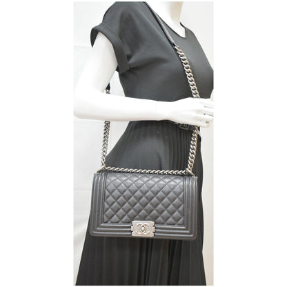 CHANEL Medium Boy Flap Caviar Leather Shoulder Bag Black