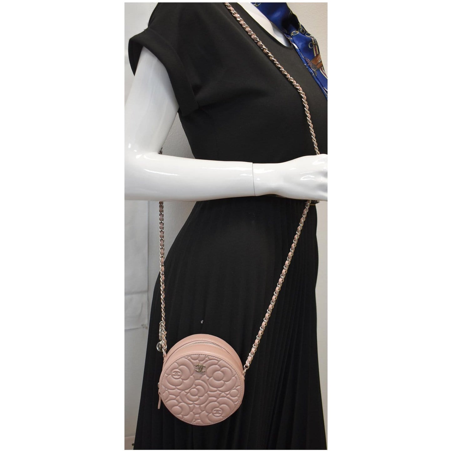 CHANEL Camellia Round Leather Crossbody Bag Light Pink