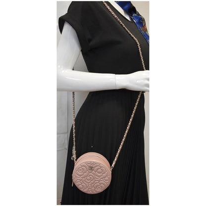 CHANEL Camellia Round Leather Crossbody Bag Light Pink
