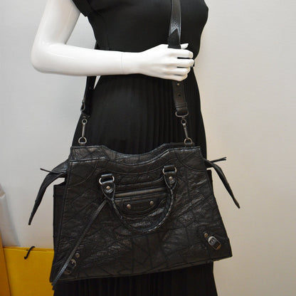 BALENCIAGA Neo Classic Patchwork Leather Top Handle Shoulder Bag Balck