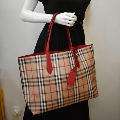BURBERRY Reversible Haymarket Coated Canvas Tote Bag Beige