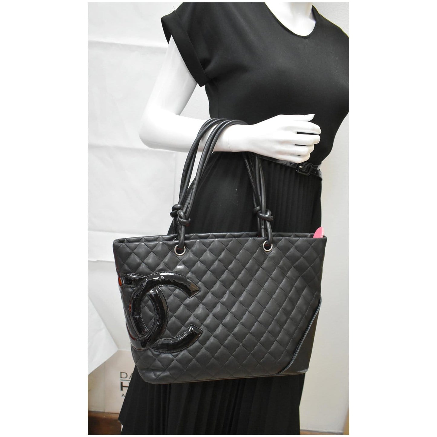 CHANEL Cambon Ligne Quilted Leather Large Tote Bag Black
