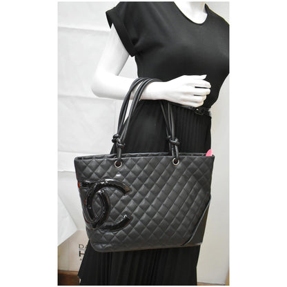 CHANEL Cambon Ligne Quilted Leather Large Tote Bag Black
