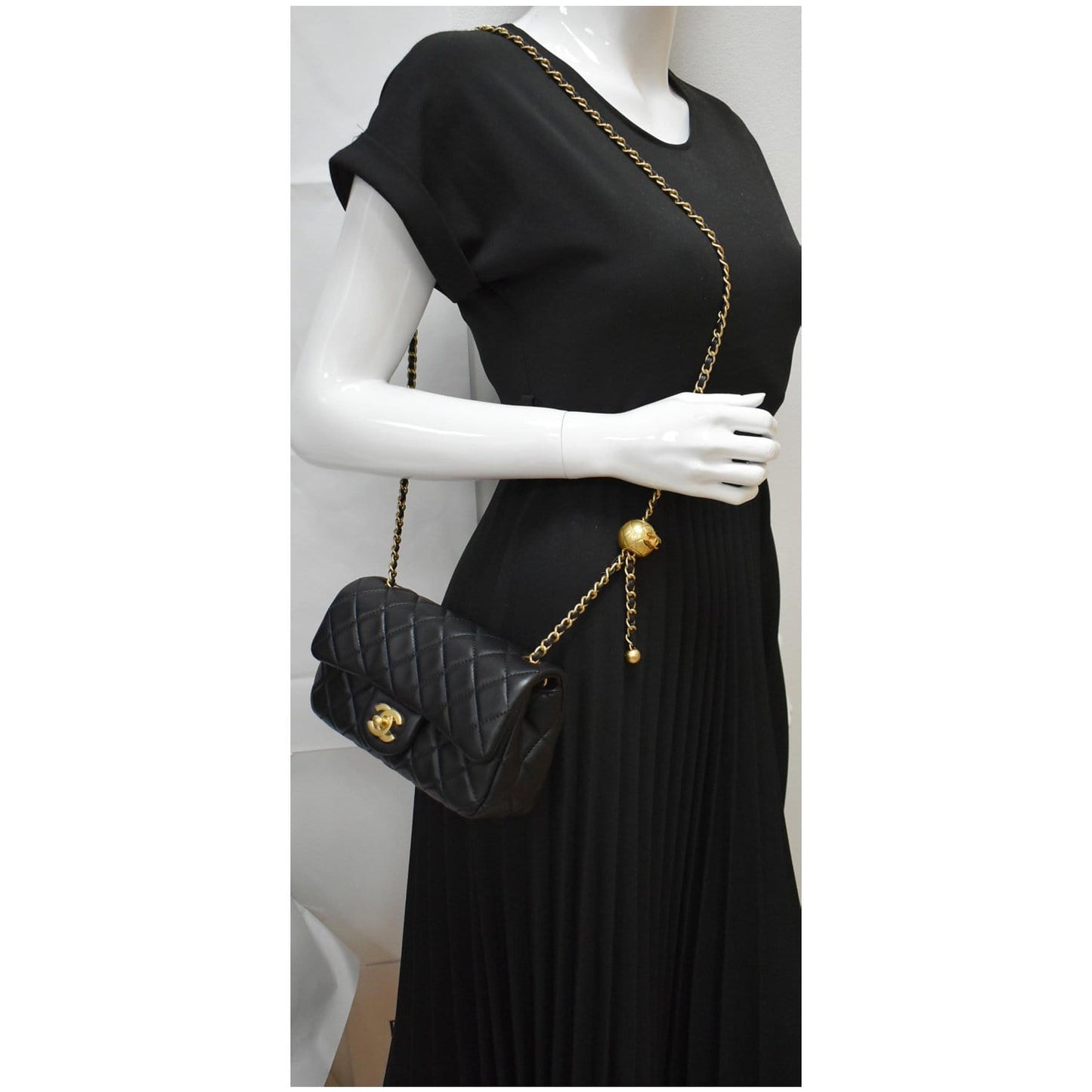 CHANEL Pearl Crush Mini Rectangular Flap Quilted Leather Crossbody Bag Black