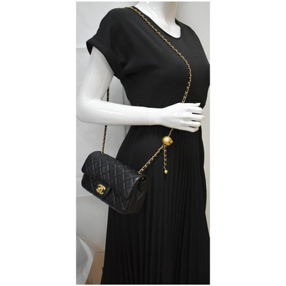 CHANEL Pearl Crush Mini Rectangular Flap Quilted Leather Crossbody Bag Black
