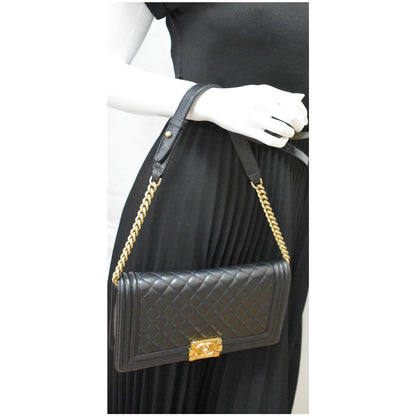 CHANEL Medium Boy Flap Caviar Leather Shoulder Bag Black