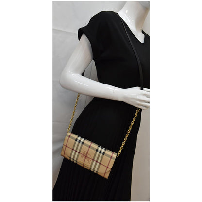 BURBERRY Henley Haymarket Check Canvas Wallet On Chain Crossbody Bag Beige