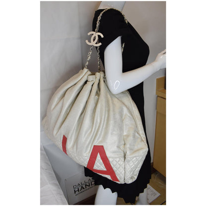 CHANEL LA Large Jersey Quilted Hobo Shoulder Bag White
