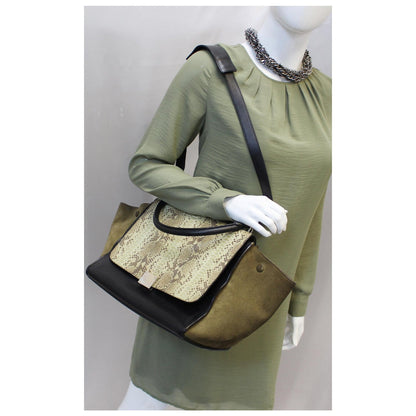 Celine Python and Black Leather Small Trapeze Bag