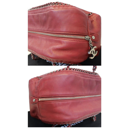 CHANEL Smooth Calfskin Petit Luxe Ligne Bowler Satchel Bag Red