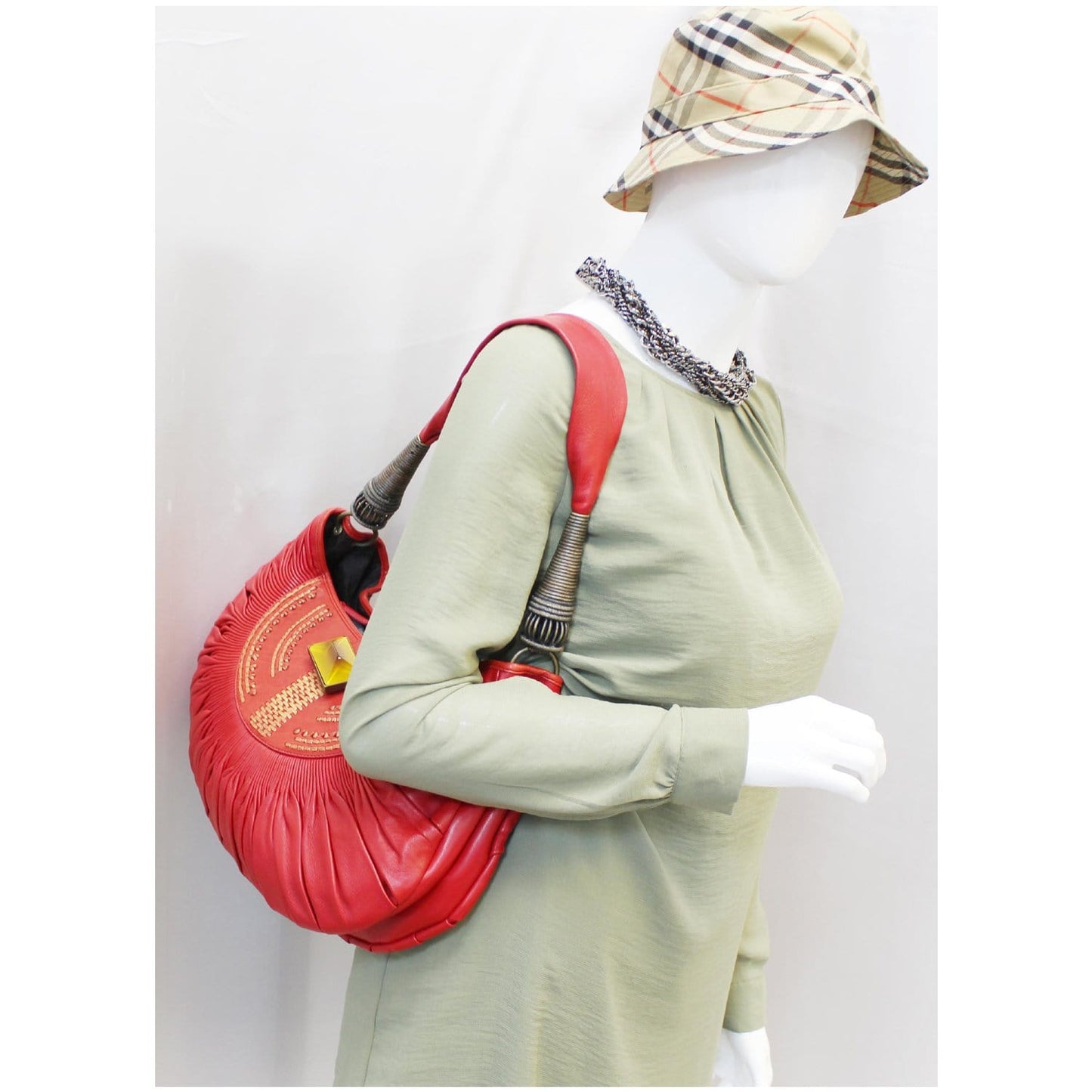 CHRISTIAN DIOR Plisse Pleated Leather Hobo Bag Red - 20% OFF
