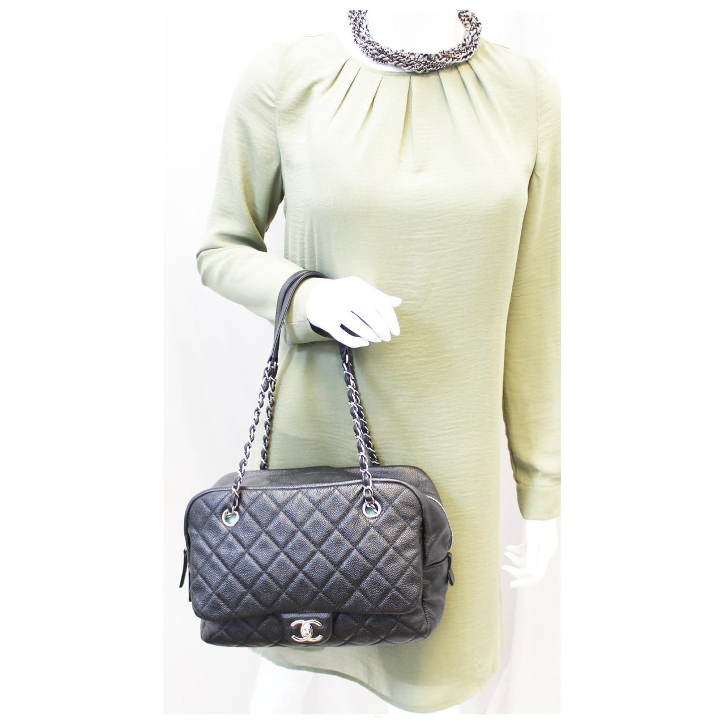 CHANEL Camera Case Quilted Caviar Leather Medium Flap Shoulder Bag