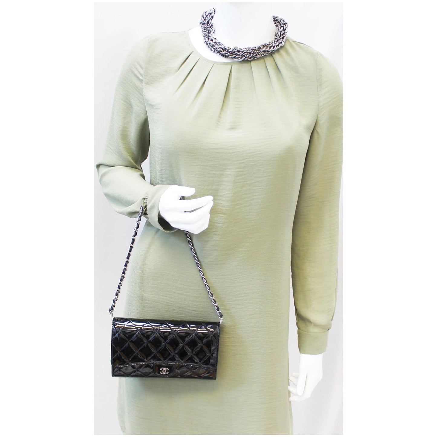 CHANEL Patent Leather Flap Shoulder Bag Black
