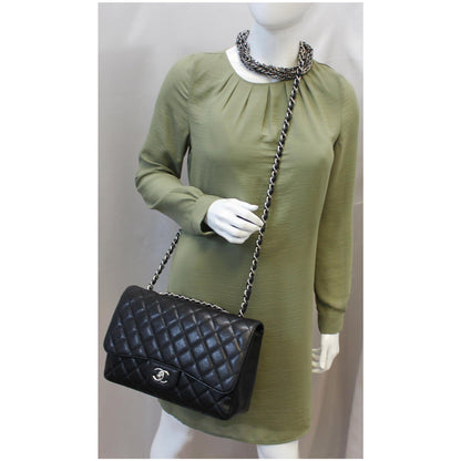 CHANEL Jumbo Classic Single Flap Caviar Leather Shoulder Bag Black