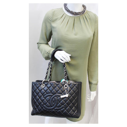 CHANEL Black Caviar Leather Grand Shopping Tote Bag