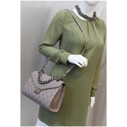 CHANEL Quilted Sheepskin Flap Bag with Handle Lilac