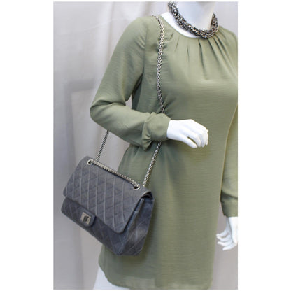 CHANEL 2.55 Reissue Mademoiselle Lock Calfskin Leather Shoulder Bag Grey
