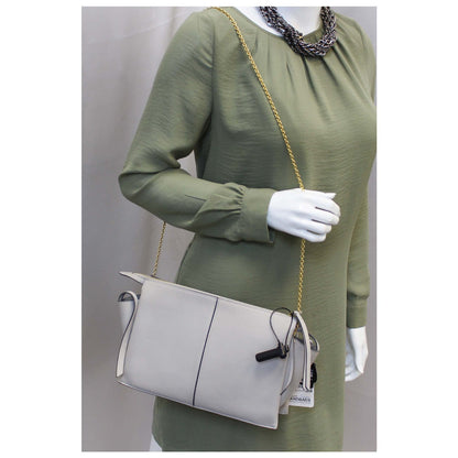 Celine Tri-Fold Clutch on Chain Smooth Calfskin Crossbody Bag Light Grey - Last Call
