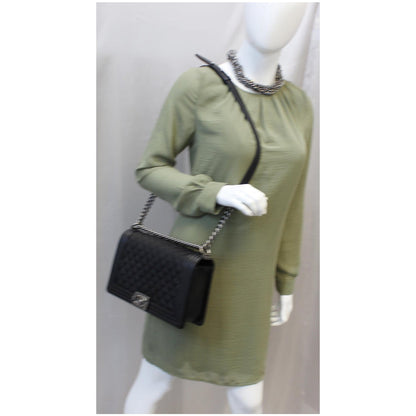 CHANEL Medium Boy Flap Caviar Leather Shoulder Bag Black