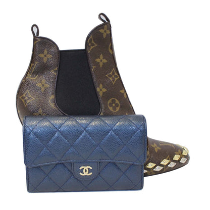 CHANEL Classic Flap Caviar Leather Wallet Navy Blue