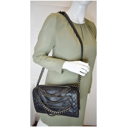 CHANEL Boy Enchained Medium Calfskin Leather Flap Shoulder Bag Black