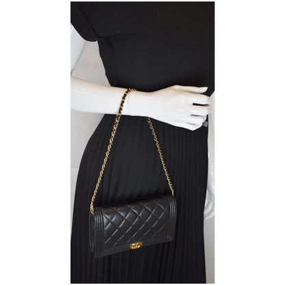 CHANEL Boy Woc Lambskin Leather Wallet On Chain Clutch Bag Black