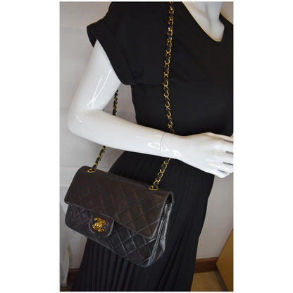 CHANEL Vintage Double Flap Lambskin Shoulder Bag Black