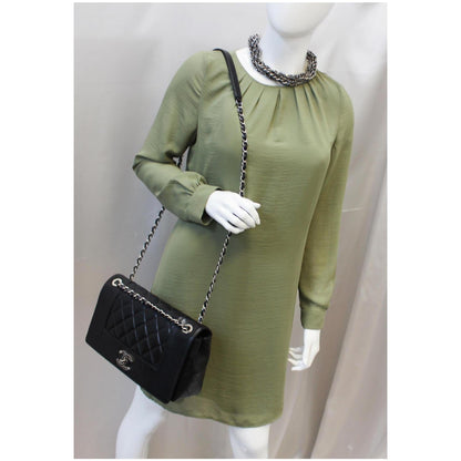 CHANEL Mademoiselle Vintage Flap Sheepskin Leather Shoulder Bag Black